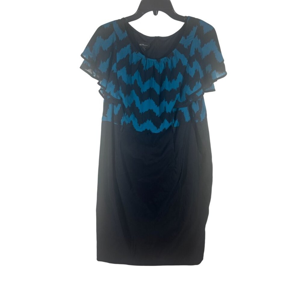 Alyx Chevron Flutter Sleeve Dress Women's‎ 16W Blue & Black Knee Length